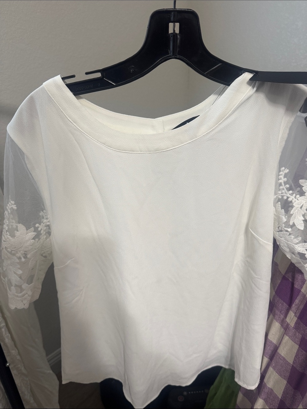 Lulu's White Lace-Sleeve Crewneck Top